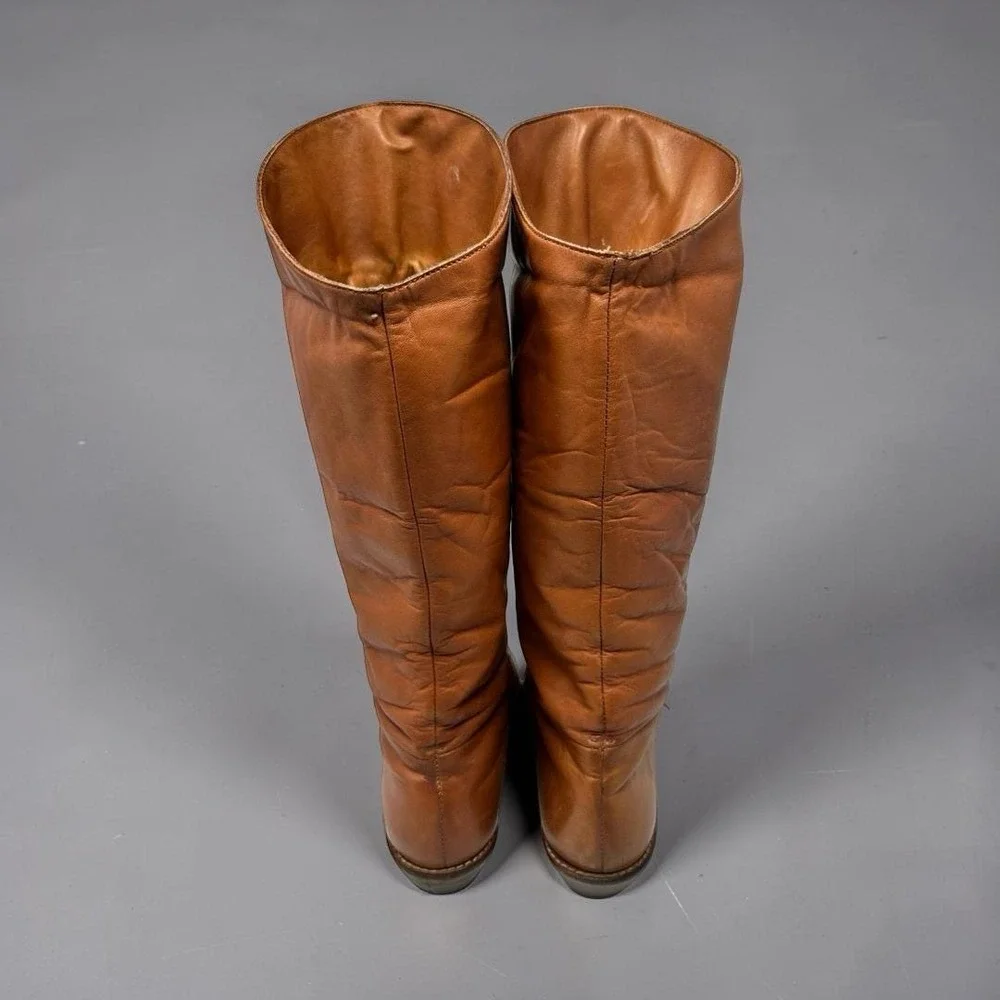 Vintage 70s Thom McAn Womens Tall Brown Leather Campus Slouch Boots US 8.5